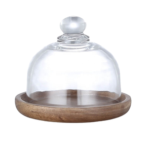 <span class=keywords><strong>Mini</strong></span> Plateau à Gâteau en Verre Rond avec Socle en Bois pour la Décoration de la Maison ou de l'Hôtel pour Servir des Gâteaux lors de Fêtes - Product Image 1