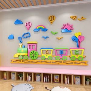 Adhesivo de Pared Acrílico 3D de Tren de Dibujos Animados, Colorido, Económico y de Alta Calidad, para la Habitación de Niños, Decoración de Pared de Escuela - Product Image 2