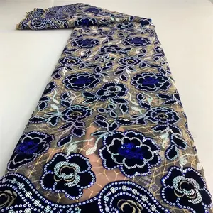 New Designs Luxury Handwork French Lace Sequin Embroidery 3d Flower Lace Fabric Customized African Fabric Plain Knitted 5 Yards