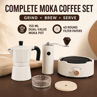 Coffret cadeau de café Moka à double valve de 150 ml avec moulin à café manuel et réchaud électrique en céramique