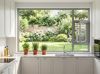 Fenêtre coulissante en alliage d'aluminium avec panneau de ventilation à persiennes, verre fixe, design européen, pour salle de bain et extérieur
