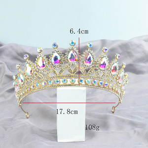 Vente en gros d'accessoires pour cheveux de mariée couronne d'anniversaire baroque colorée couronne de cheveux en strass AB - Product Image 2