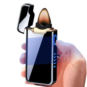 뜨거운 판매 USB 큰 배터리 전원 충전식 아크 플라즈마 라이터 불꽃 담배 사용자 정의 로고 토치 라이터