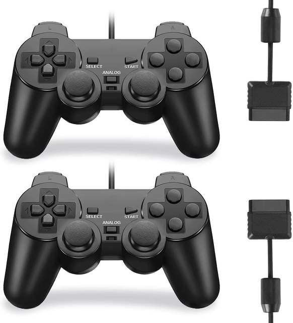 Wired Black Gamepad with Vibration Motor for PS2 Controller Joypad and Joystick