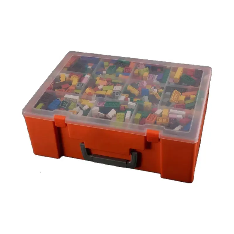 Treillis Double couche grande boîte à outils Transparent tri compte bande jouet bloc de construction boîte de rangement en plastique