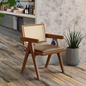 Chaise de salle à manger contemporaine en rotin avec cadre en bois, fauteuil à dossier et assise tressés à la main, mobilier pour la maison, l'hôtel et la salle à manger - Product Image 3