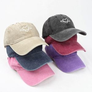 Custom Heart Embroidery Logo Vintage Washed Cloth Plain Your Own Design Trucker <b>Hat</b> Wholesale - Product Image 1