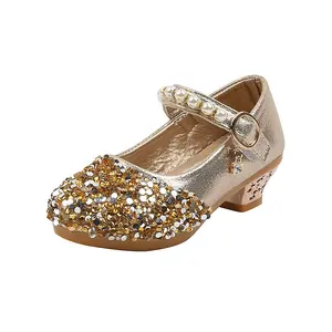 Mädchen Absätze Party Prinzessin Schuhe Kinder Student Leistung glitzert Gummi Kinder Hochzeits feier Gold Blumen mädchen Absätze Schuhe