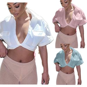 Top corto con cuello de <span class=keywords><strong>Polo</strong></span> y logotipo personalizado, camisetas cortas básicas sexis, camisetas blancas para discoteca para <span class=keywords><strong>mujer</strong></span>, camisetas cortas de manga corta con nudo 2023 - Product Image 1