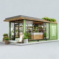 Simple Café & Roastery Featuring White Metal Stools and Linear Tiered Open Shelving Design