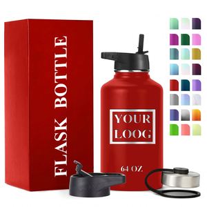 Custom FLASK Sports Water Bottle Large Capacity Double Wall Vacuum Flask Insulated Thermos Stainless Steel 64oz Bottle with Logo - Product Image 1