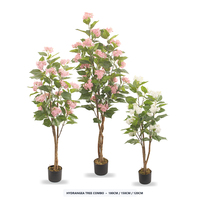 Arbre d'hortensia artificiel en soie rose et blanche sur tronc en bois naturel, plante fleurie artificielle en pot pour événements