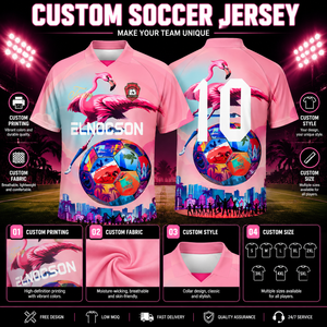 Maglia da <span class=keywords><strong>Calcio</strong></span> Personalizzata con Fenicottero Rosa, Stile Miami, Camicia da Spiaggia Tropicale, Polo con Nome e Numero Personalizzati - Product Image 2