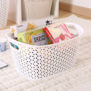 Hollowed Out Plastic Storage Basket Oval With Handles For Neatening And Storage Apricot White PP Material - Product Image 2