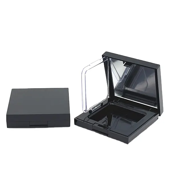 مربع أسود عبوة مضغوطة الحجم لمساحيق التجميل حالة مع مرآة
