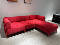 Canapé compressible avec structure en acier inoxydable, tissu velours orange, combinaison modulaire flexible, élégant et moderne, rembourré pour villa