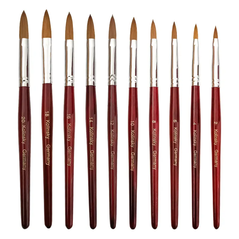 100% Kolinsky Sable Pen Red Wood Round Flat Acrylic Brush Acrylic Nail Art Brush Size 12# 14# 16# 18# 20# Nail Art Manicure Tool