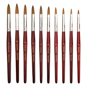 100% Kolinsky Sable Pen pennello acrilico piatto rotondo in legno rosso pennello acrilico per Nail Art misura 12 #14 #16 #18 #20 # strumento per Manicure per unghie