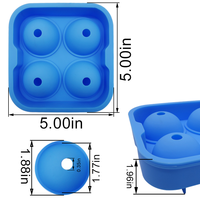 Moule à glaçons rond réutilisable de 4 cavités de 1.77 pouces pour whisky, sans BPA, de qualité alimentaire, facile à libérer, en silicone, avec sphère flexible.