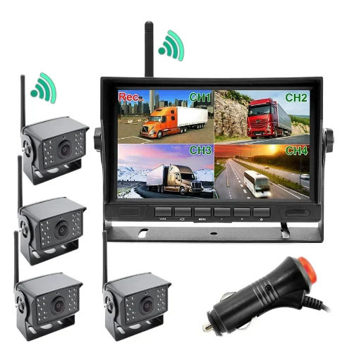 Truck/Trailer/Bus/RV/Pickups 4 Channel Vehicle Digital DVR Recorder Parking Monitor With Wireless Front Rear View AHD Camera