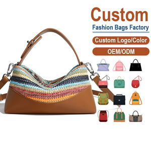 Bolso Bandolera Híbrido de Cuero Genuino Multicolor Tejido a Mano, Base Marrón Caramelo, Gran Capacidad, Otoño, para Dama - Product Image 1