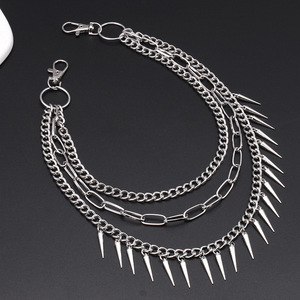Cadena de cintura Yueli Punk Metal Geometric, cadena de pantalones para hombre, de aleación de zinc, con anillos remachados de varias capas, estilo casual Hip Hop. - Product Image 3