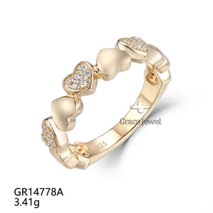 Grace Jewelry Unique Love Couple Gift Gemstone White Zircon Rose Gold Plated Custom Women Heart Shape Rings Jewelry