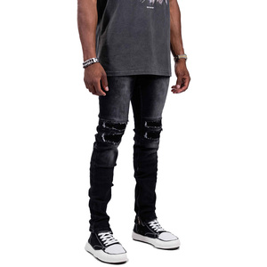 Gingtto Pantalon droit à fermeture éclair <span class=keywords><strong>en</strong></span> <span class=keywords><strong>bas</strong></span> Jeans Jeans skinny déchirés noirs pour hommes - Product Image 2