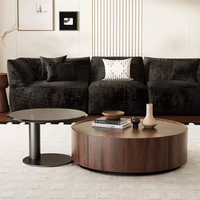Ensemble de tables basses rondes en noyer de style mid-century, table centrale minimaliste avec rangement pour petit salon, meuble TV moderne de luxe