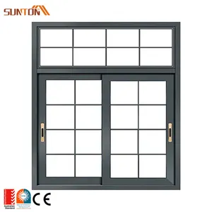 价格便宜的金属铝窗现代法式黑色铝滑动玻璃窗，带内部装饰烤架设计