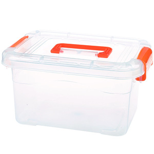 Transparent Plastic Storage Box With Lid Rectangle Orange Handles For Toys Clothes Snacks Home Organizer - Product Image 3
