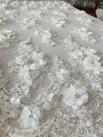 Tela de Tul 100% Poliéster con Bordado de Flores 3D y Cuentas, Tela de Alta Calidad para Vestidos de Novia para Niñas