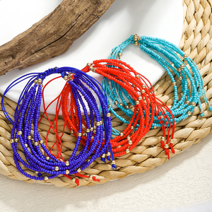 Boho Pha Lê 6 Nhiều Lớp Đầy Màu Sắc Hạt Giống Hạt Xếp Chồng Tình Bạn Vòng Đeo Tay Phụ Nữ Bện Dây Thừng Hạt Điều Chỉnh Vòng Đeo Tay Trang Sức Quà Tặng - Product Image 4