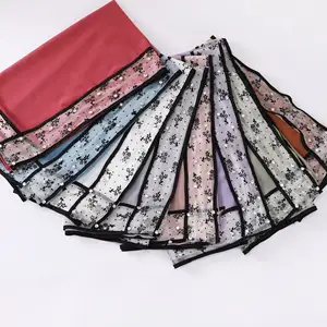 Primavera ultima perla quadrata Hijab bordo in pizzo velo Chiffon Hijab sciarpa donne musulmane foulard Malay Baotou Bawal sciarpa - Product Image 3