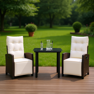 Juego de Comedor de Jardín de 3 Piezas en Poliratán Crema, Blanco y Marrón, Muebles de Exterior Resistentes a la Intemperie, Diseño Contemporáneo - Product Image 2