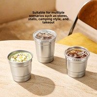 Gobelet élégant et léger en aluminium brossé jetable pour café, boissons froides ou chaudes, idéal pour les cafés
