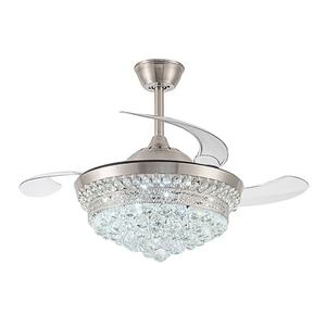 Ventilateur de plafond moderne à LED de 42 pouces avec moteur DC, 6 vitesses, profil bas, lustre en cristal de luxe avec télécommande - Product Image 1