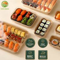 Boîte à sushi rectangulaire jetable, plateau alimentaire en papier pour sushi, plateau à dessert, boîte à emporter, papier kraft recyclé pour l'emballage alimentaire à emporter, PPWR prêt à l'emploi