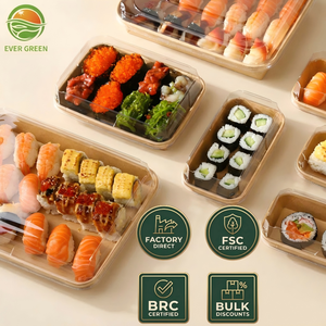 Caja Rectangular Desechable para <span class=keywords><strong>Sushi</strong></span>, Bandeja de Papel para <span class=keywords><strong>Sushi</strong></span>, Bandeja para Postres, Caja para Llevar, Papel Kraft Reciclado para Empacar Comida para Llevar - Product Image 1