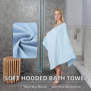 Serviette de plage à capuche en microfibre écologique pour adulte, séchage rapide, rayée, tissée, douce, absorbante, peignoir de bain, robe de change pour la natation - Product Image 2