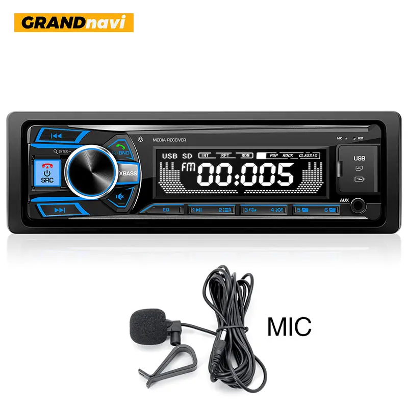 GRANDNAVI Radio mobil 1din, MP3 FM BT panggilan USB Aux kartu SD EQ BT panggilan untuk mobil Universal