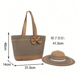 Wholesale Vacation Summer Female Beach Bag <b>Straw</b> <b>Hat</b> <b>Straw</b> Bag Set Tote Shoulder Bag Set - Product Image 6