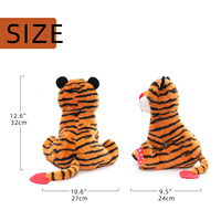 Peluche tigre de 30 cm avec rayures noires, nez rouge et patins à motif cœur, personnage de la jungle assis