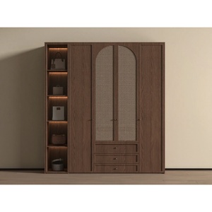 Armoire de chambre à coucher en <span class=keywords><strong>bois</strong></span> sur mesure, rotin, 4 portes, rangement moderne, du sol au plafond, avec tiroir - Product Image 1