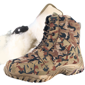 Bottes d'hiver pour hommes, doublées de laine épaisse, antidérapantes, pour la chasse en extérieur, à tige haute, motif camouflage, semelle injectée - Product Image 5