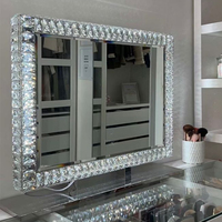 Miroir de Maquillage de Bureau LED 3 Couleurs avec Cristaux, Interrupteur Tactile, Lumières Intégrées – Offre Directe Usine Compétitive