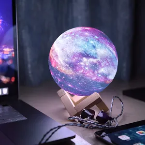 โคมไฟพระจันทร์กาแลคซี3D,ไฟพิมพ์ลายดวงดาวยามค่ำคืน USB แบบสัมผัสชาร์จไฟได้16สีเปลี่ยนรีโมทคอนโทรลของขวัญสำหรับตกแต่งบ้าน