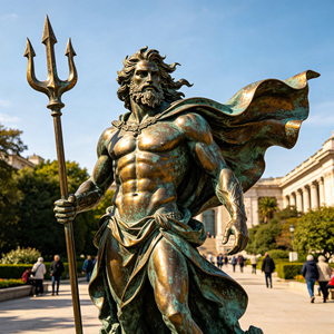 Statua di Poseidone in Bronzo a Grandezza Naturale Personalizzata, Scultura del Dio Greco del Mare con Tridente per Decorazione di Giardini e Piscine - Product Image 6