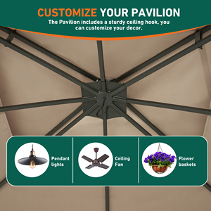 Gazebo de jardin extérieur 11x13 pieds, toit ventilé à double niveau avec moustiquaire et rideaux d'intimité, pavillon de jardin en acier - Product Image 3