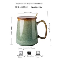 Tasse rétro à effet de four, grande capacité, style américain, en céramique, compatible micro-ondes, motif dégradé, tasse à eau et petit-déjeuner avec couvercle et cuillère, 700 ml